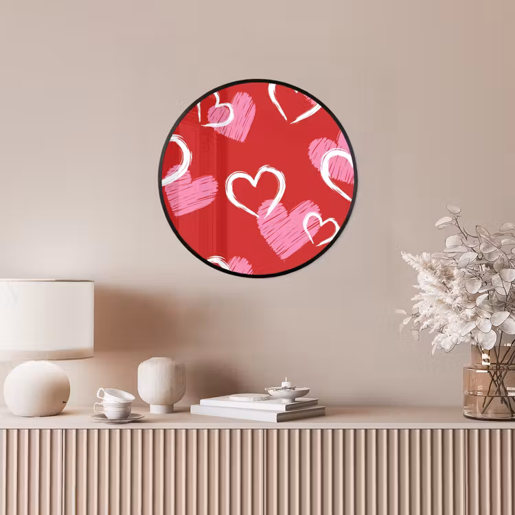 Patroon - Hartjes - Roze - Valentijn Fotolijst rond zonder passe partout klein -sfeer3