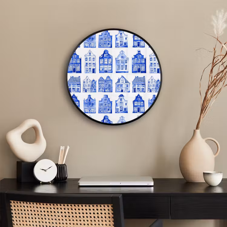 Patroon - Huizen - Blauw Fotolijst rond zonder passe partout klein 856 -sfeer1