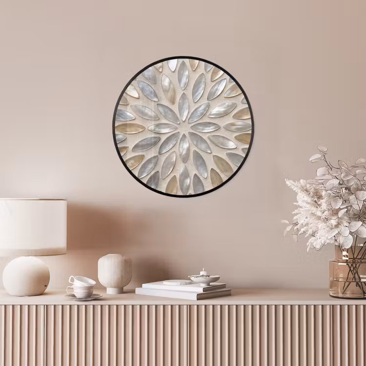 Patroon - Ovaal - Glanzend - Abstract - Beige Fotolijst rond zonder passe partout klein -sfeer3