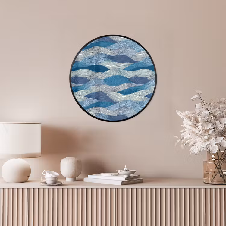Getekend - Blauw - Wit - Golvend - Streepjes Fotolijst rond zonder passe partout klein 856 -sfeer3