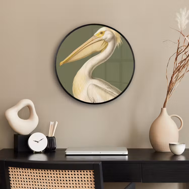 Pelikaan - Wit - Vogel - Klassiek - Natuur Fotolijst rond zonder passe partout klein -sfeer1