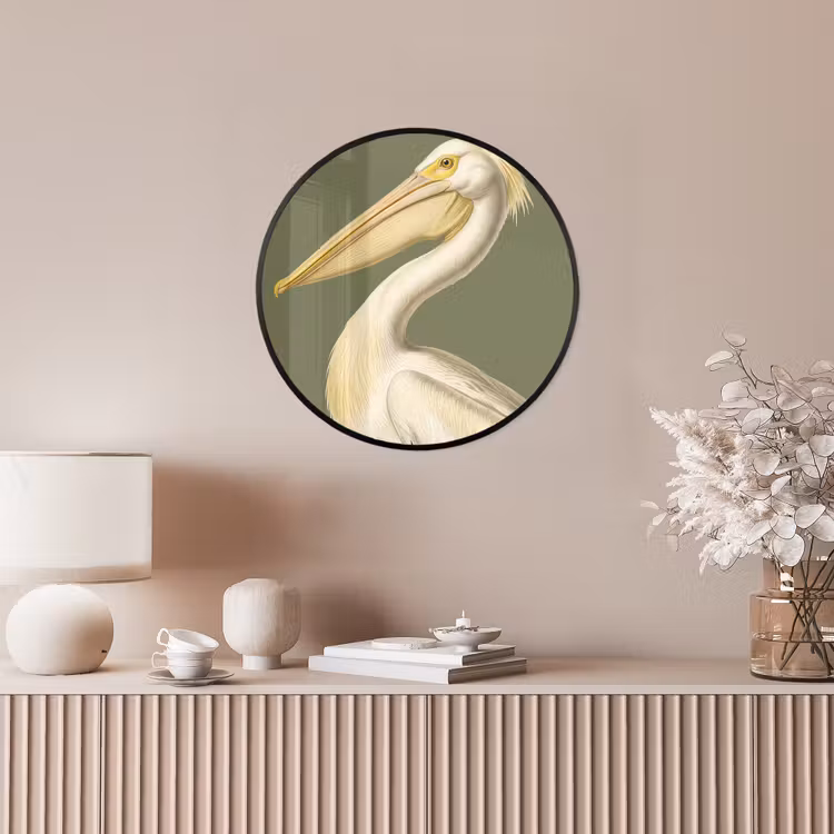 Pelikaan - Wit - Vogel - Klassiek - Natuur Fotolijst rond zonder passe partout klein -sfeer3