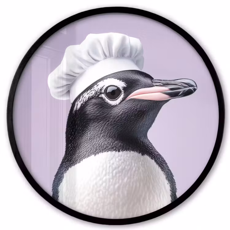Pinguïn - Koksmuts - Lief - Paars Fotolijst rond zonder passe partout klein -3d