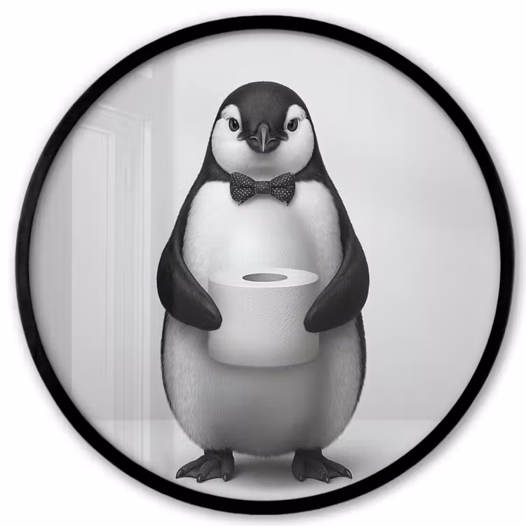Pinguïn - WC rol - Wit Fotolijst rond zonder passe partout klein -3d