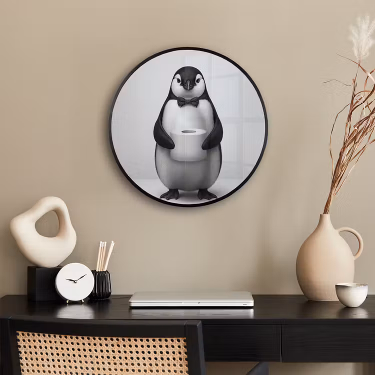 Pinguïn - WC rol - Wit Fotolijst rond zonder passe partout klein -sfeer1