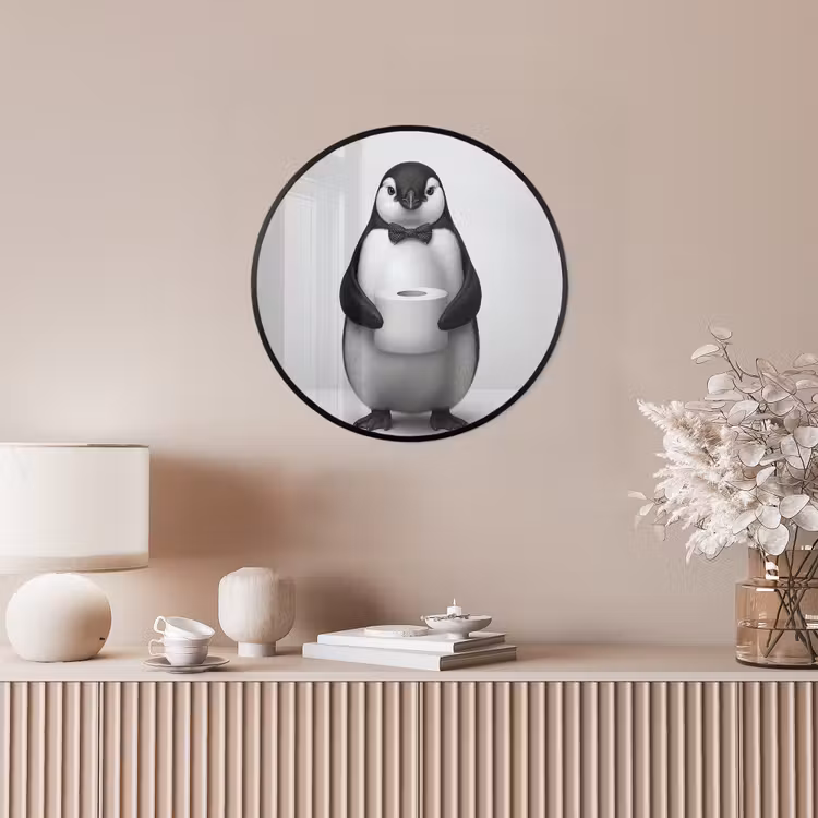 Pinguïn - WC rol - Wit Fotolijst rond zonder passe partout klein -sfeer3
