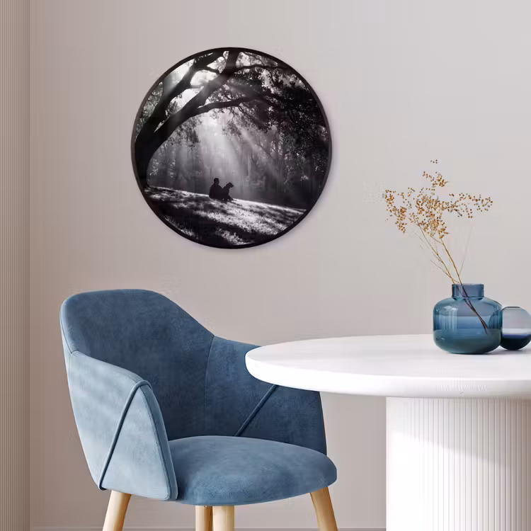 Mens - Hond - Natuur - Zwart-wit - Silhouet Fotolijst rond zonder passe partout klein -sfeer2
