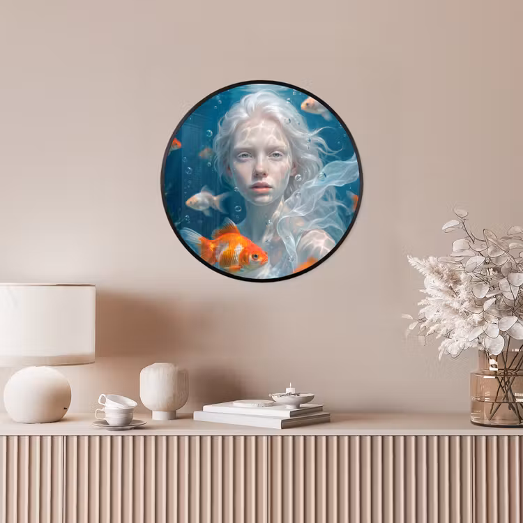 Mens - Onderwater - Vis - Modern - Blauw Fotolijst rond zonder passe partout klein -sfeer3