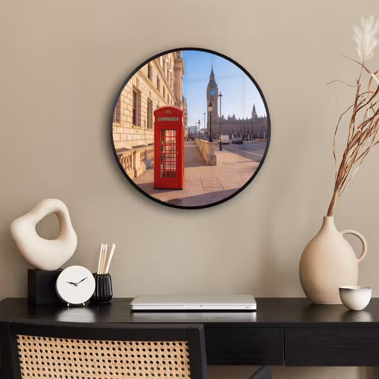 Telefooncel - Rood - Londen - Stad - Architectuur Fotolijst rond zonder passe partout klein -sfeer1