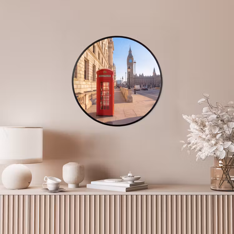 Telefooncel - Rood - Londen - Stad - Architectuur Fotolijst rond zonder passe partout klein -sfeer3