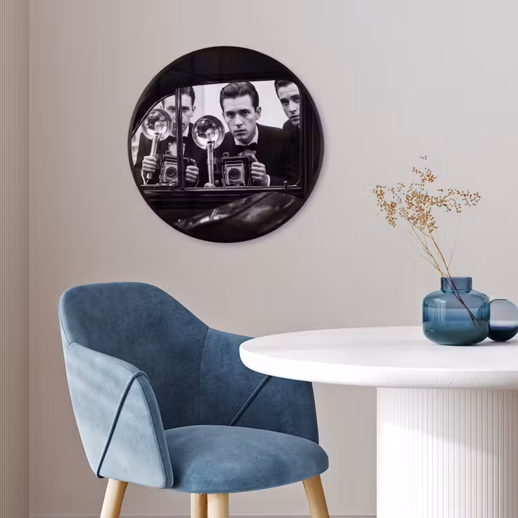 Fotograaf - Camera - Vintage - Journalistiek - Zwart-wit Fotolijst rond zonder passe partout klein -sfeer2