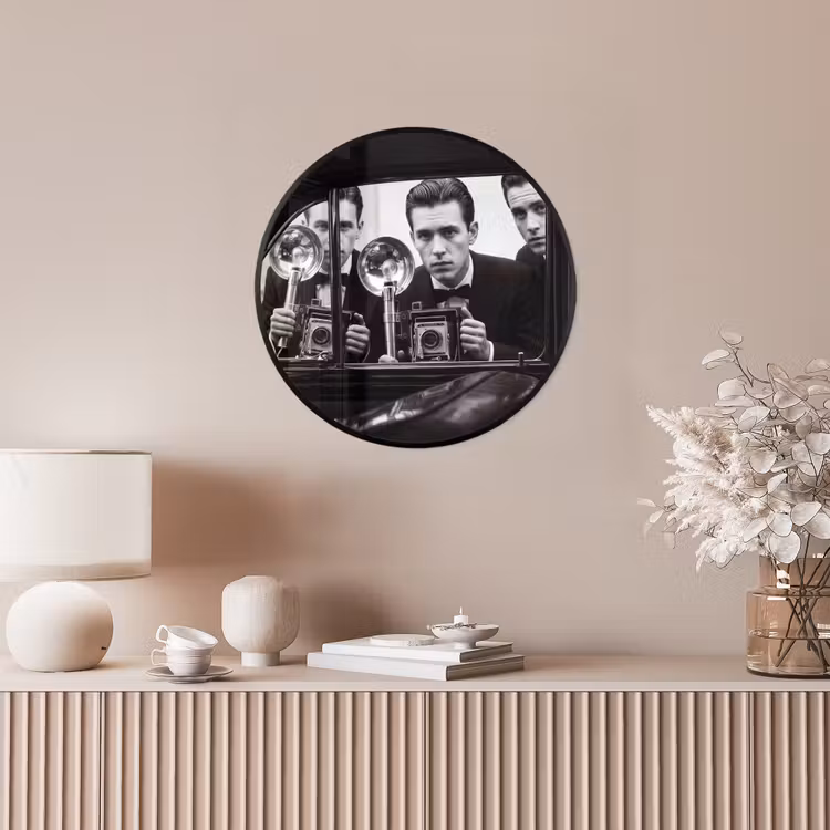 Fotograaf - Camera - Vintage - Journalistiek - Zwart-wit Fotolijst rond zonder passe partout klein -sfeer3