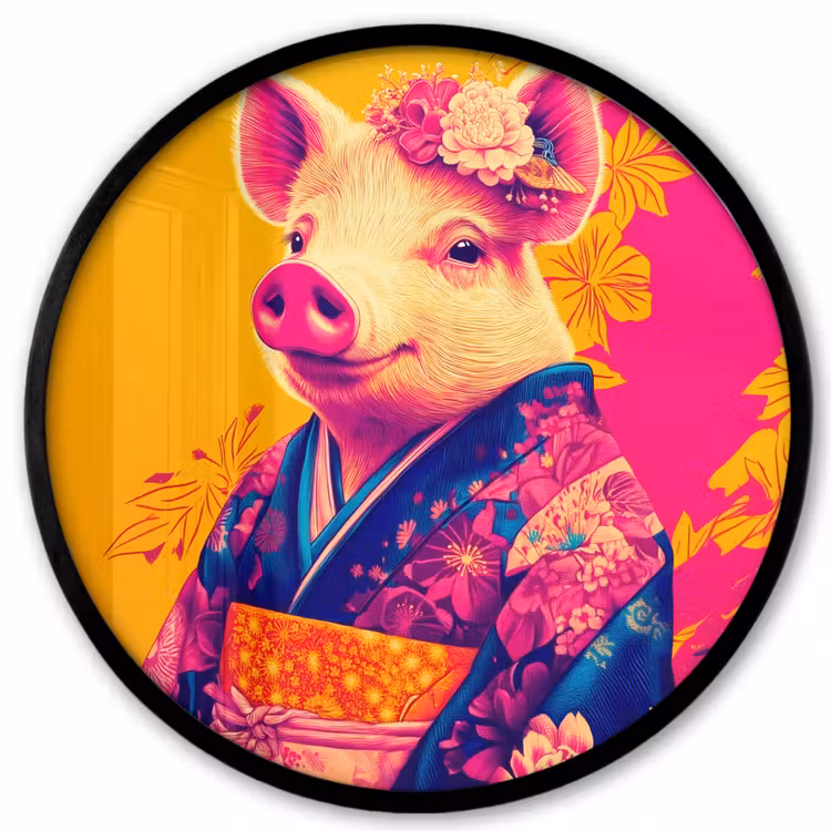 Varken - Bloemkroon - Kimono - Abstract Fotolijst rond zonder passe partout klein -3d
