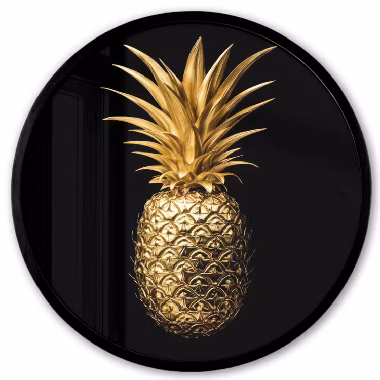 Ananas - Zwart - Goud - Luxe Fotolijst rond zonder passe partout klein -3d