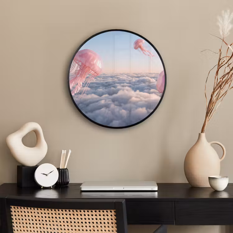 Photo Frame Round - Pink Animal - Clouds - Roze dier - Wolken Fotolijst rond zonder passe partout klein