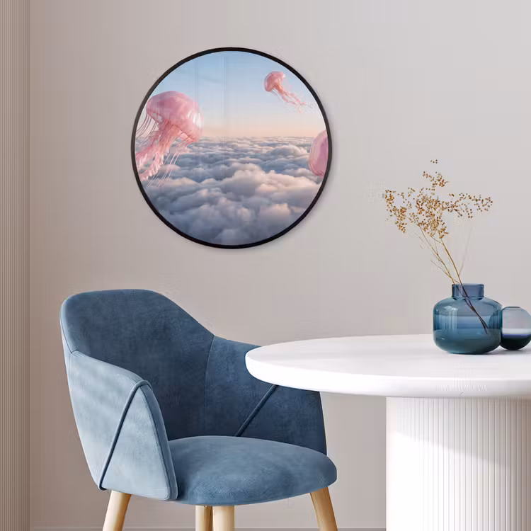 Photo Frame Round - Pink Animal - Clouds - Roze dier - Wolken Fotolijst rond zonder passe partout klein