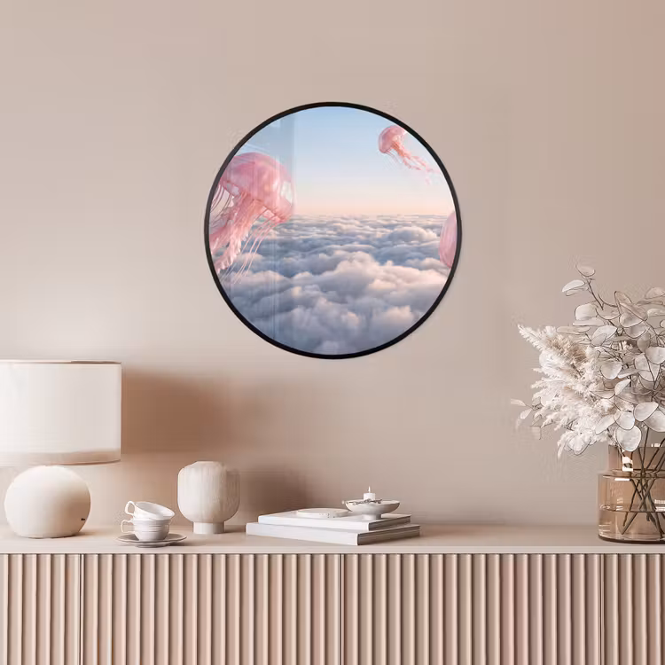 Photo Frame Round - Pink Animal - Clouds - Roze dier - Wolken Fotolijst rond zonder passe partout klein
