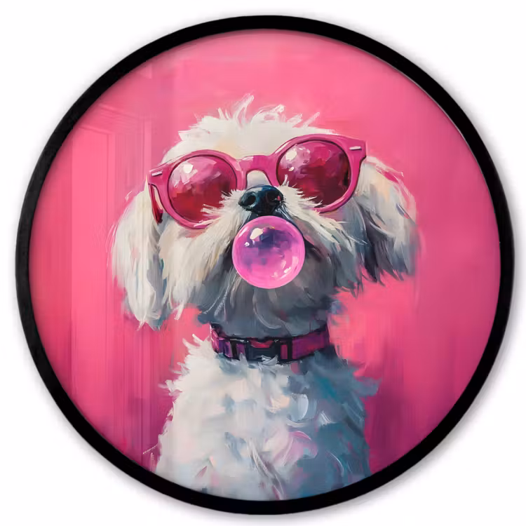 Pink - Hond - Bubbel Fotolijst rond zonder passe partout klein -3d