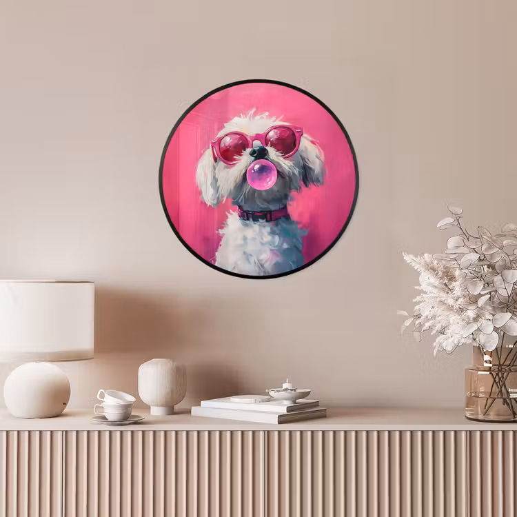 Pink - Hond - Bubbel Fotolijst rond zonder passe partout klein -sfeer3