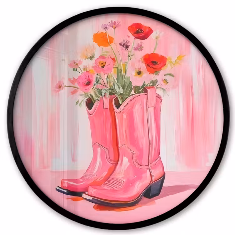 Roze - Bloemen - Cowboy Fotolijst rond zonder passe partout klein -3d
