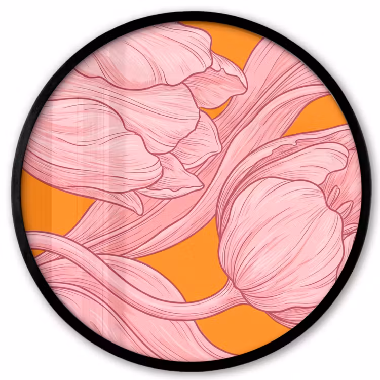 Photo Frame Round - Pink Flowers - Modern - Roze bloemen - Modern Fotolijst rond zonder passe partout klein