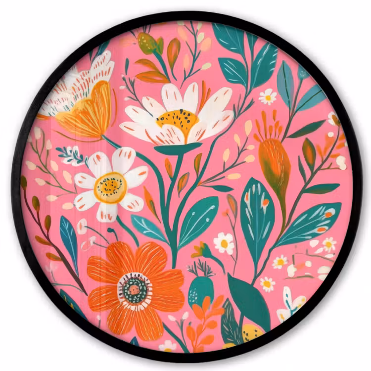 Roze - Bloemen - Wit - Oranje Fotolijst rond zonder passe partout klein -3d