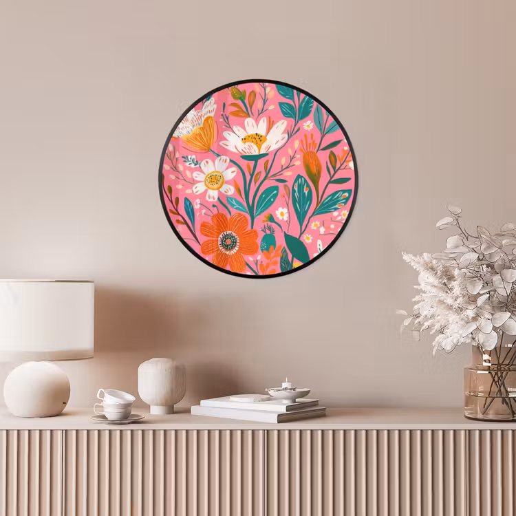 Roze - Bloemen - Wit - Oranje Fotolijst rond zonder passe partout klein -sfeer3