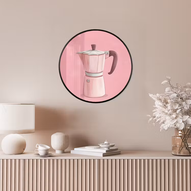 Roze - Mokkapot - Illustratie - Koffie Fotolijst rond zonder passe partout klein -sfeer3