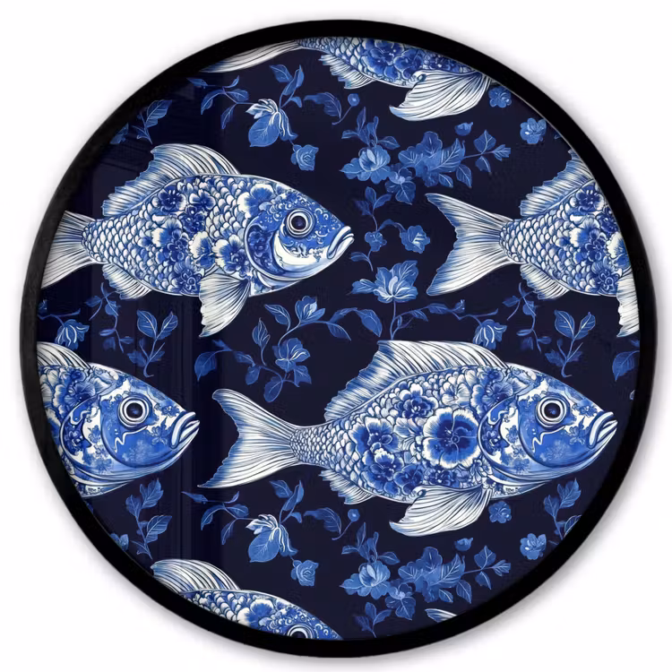 Vissen - Bloemen - Blauw Fotolijst rond zonder passe partout klein 856 -3d