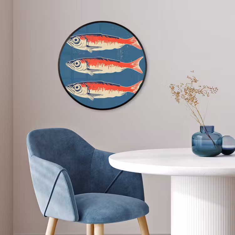 Vissen - Rood - Blauw Fotolijst rond zonder passe partout klein -sfeer2