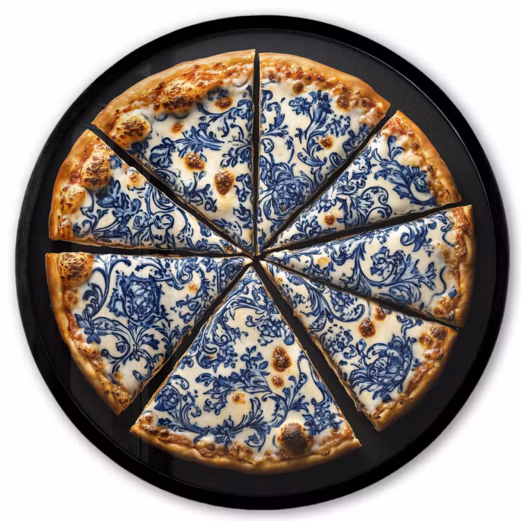 Pizza - Eten - Delftsblauw Fotolijst rond zonder passe partout klein -3d