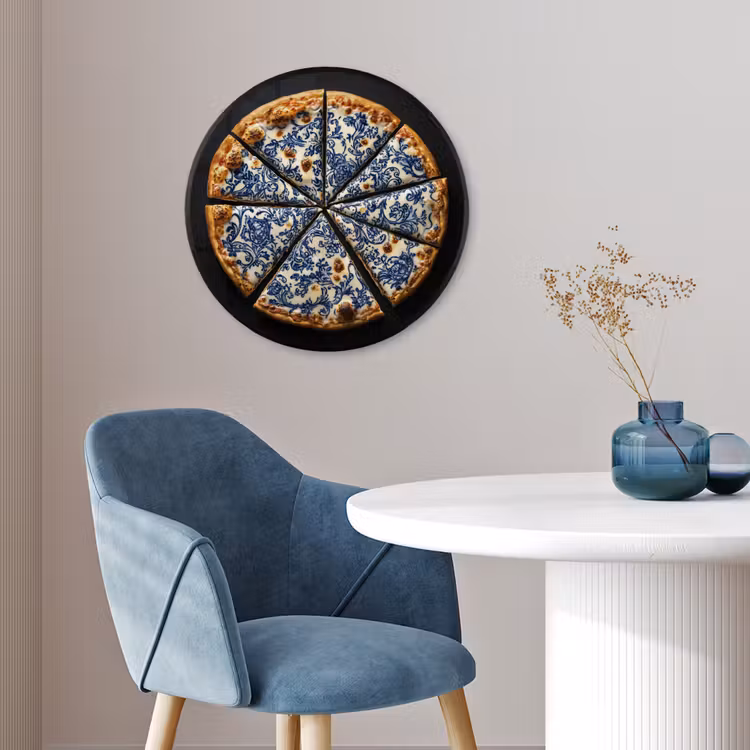 Pizza - Eten - Delftsblauw Fotolijst rond zonder passe partout klein -sfeer2