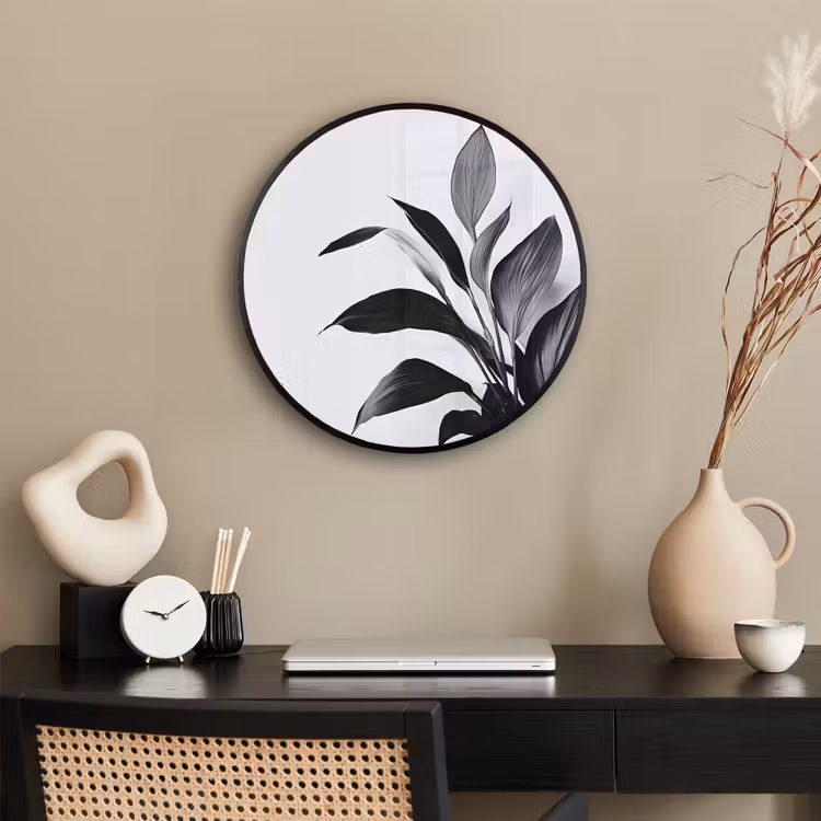 Plant - Bladeren - Minimalistisch - Zwart Fotolijst rond zonder passe partout klein -sfeer1