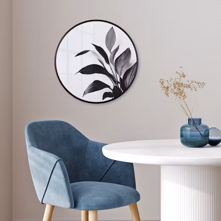 Plant - Bladeren - Minimalistisch - Zwart Fotolijst rond zonder passe partout klein -sfeer2