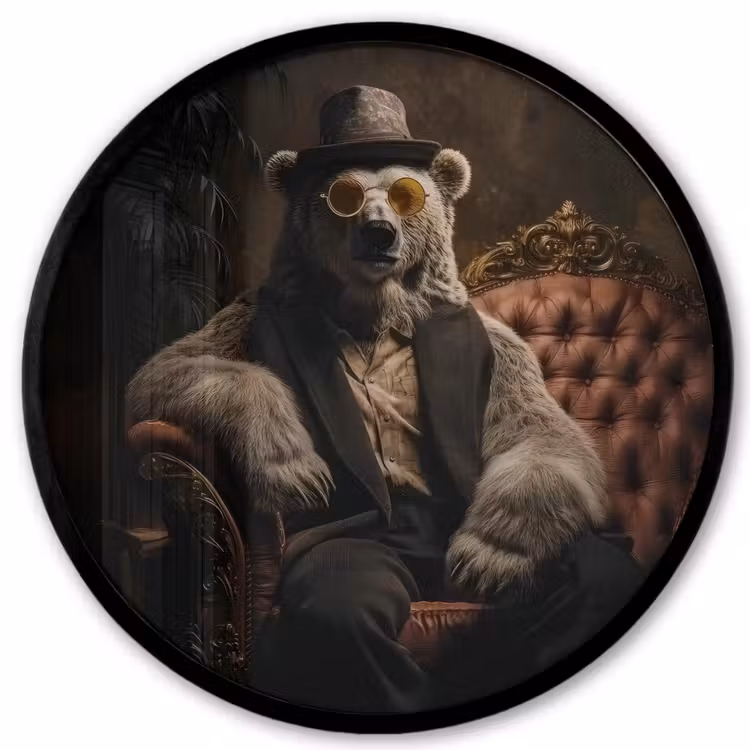 Ijsbeer - Hoed - Bril - Stoel Fotolijst rond zonder passe partout klein -3d