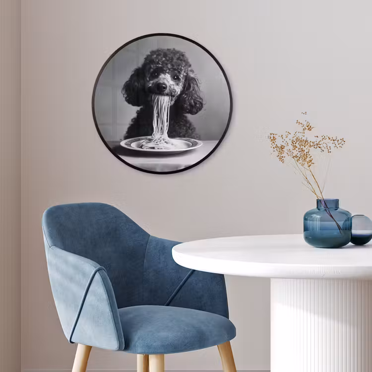 Poedel - Hond - Zwart - Wit - Schattig - Pasta Fotolijst rond zonder passe partout klein -sfeer2