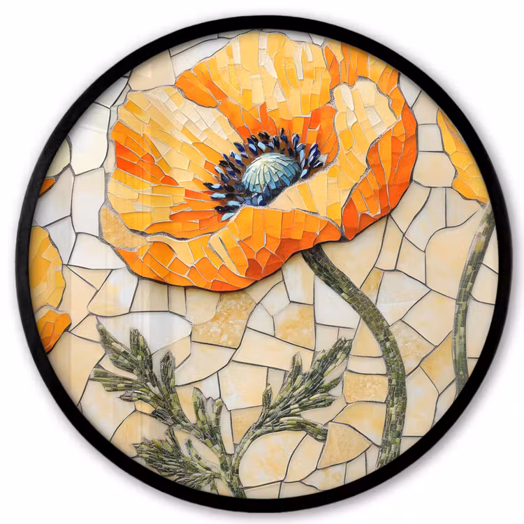 Klaprozen - Oranje - Mozaïek - Bladeren Fotolijst rond zonder passe partout klein -3d