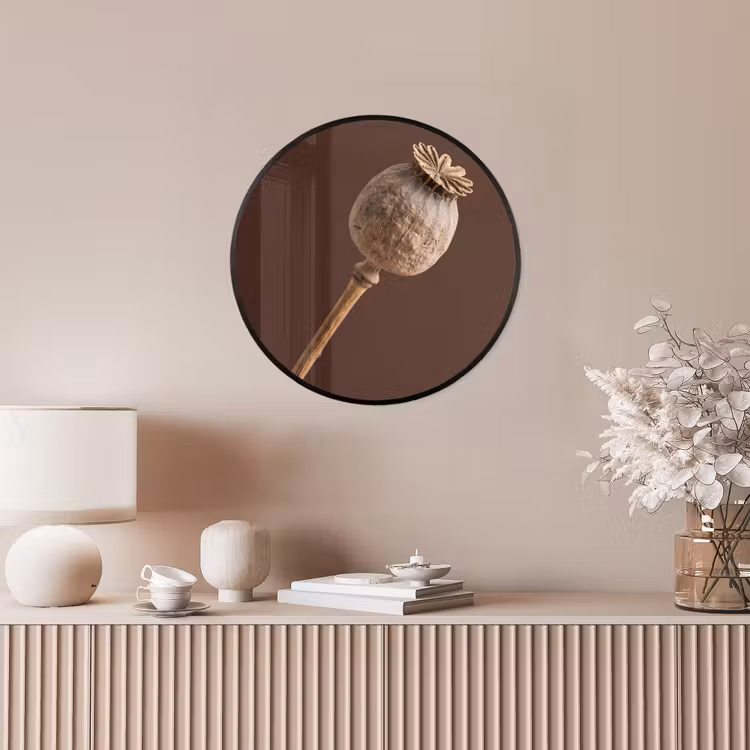 Papaverbol - Droogbloem - Bruin - Minimalistisch Fotolijst rond zonder passe partout klein -sfeer3