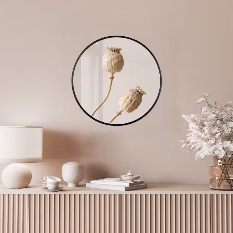 Papaverbollen - Droogbloemen - Minimalistisch - Beige - Rustig Fotolijst rond zonder passe partout klein -sfeer3