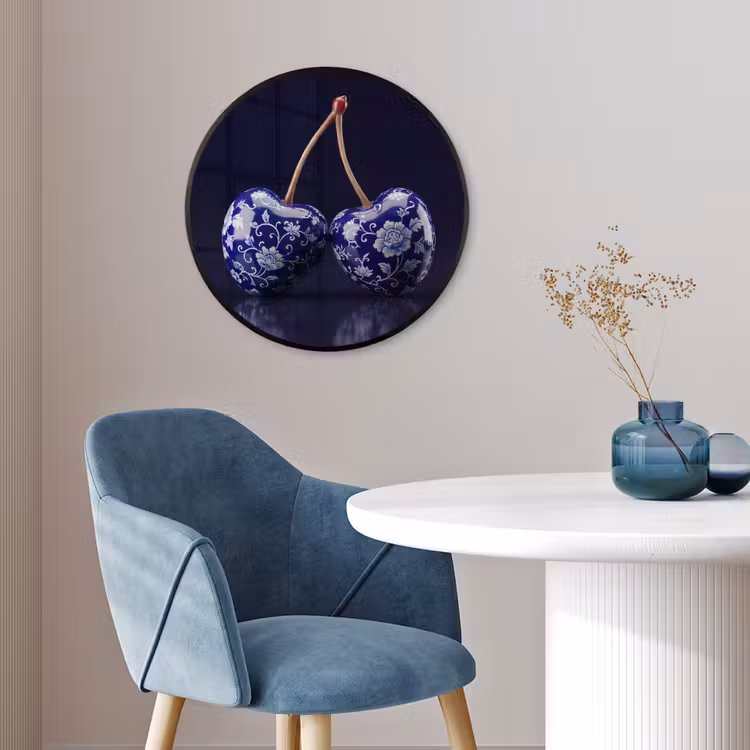 Porselein- Kersen - Delfts - Blauw Fotolijst rond zonder passe partout klein -sfeer2