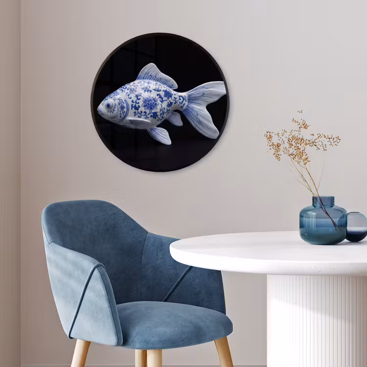 Porselein - Goudvis - Delfts - Blauw Fotolijst rond zonder passe partout klein -sfeer2