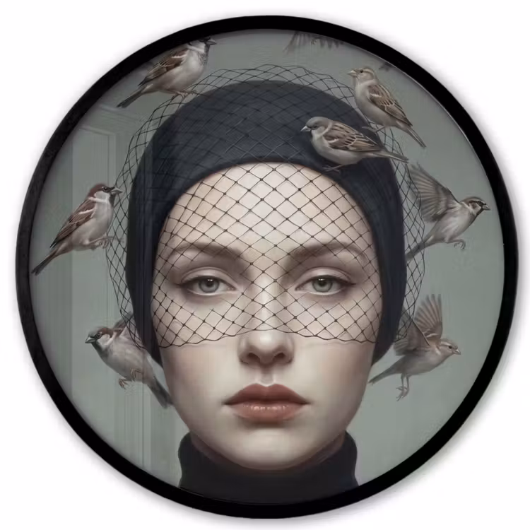 Portret - Vogels - Zwart Fotolijst rond zonder passe partout klein -3d