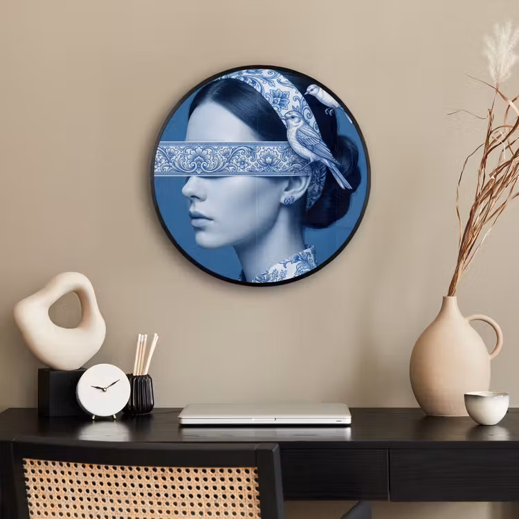Portret - Klassiek - Wit - Blauw Fotolijst rond zonder passe partout klein -sfeer1