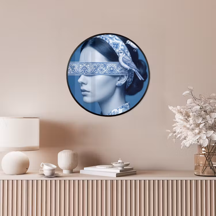 Portret - Klassiek - Wit - Blauw Fotolijst rond zonder passe partout klein -sfeer3