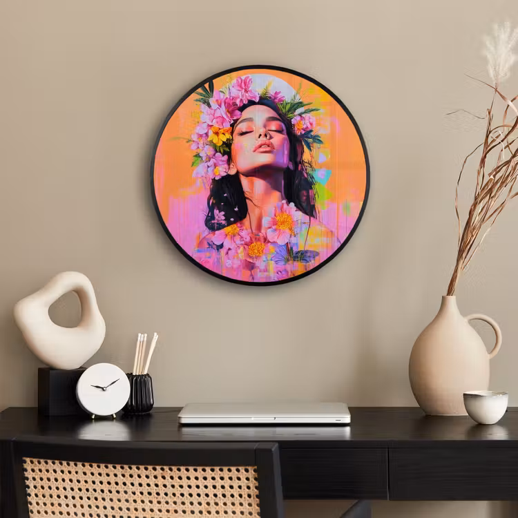 Portret - Bloemenkroon - Vrouw Fotolijst rond zonder passe partout klein -sfeer1