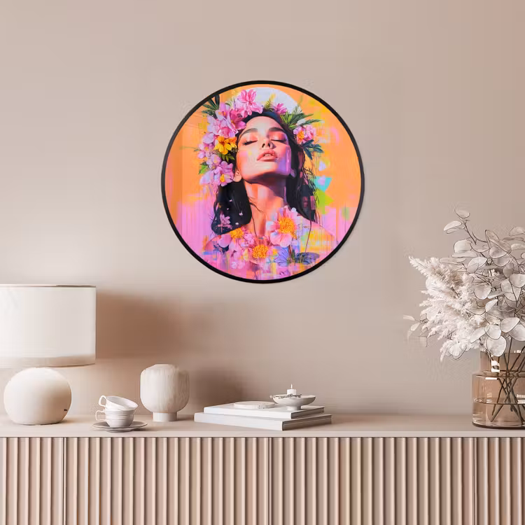 Portret - Bloemenkroon - Vrouw Fotolijst rond zonder passe partout klein -sfeer3