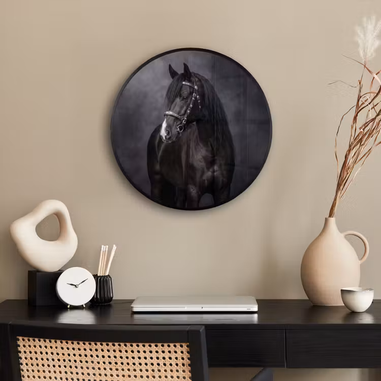 Portret - Paard - Zwart Fotolijst rond zonder passe partout klein -sfeer1