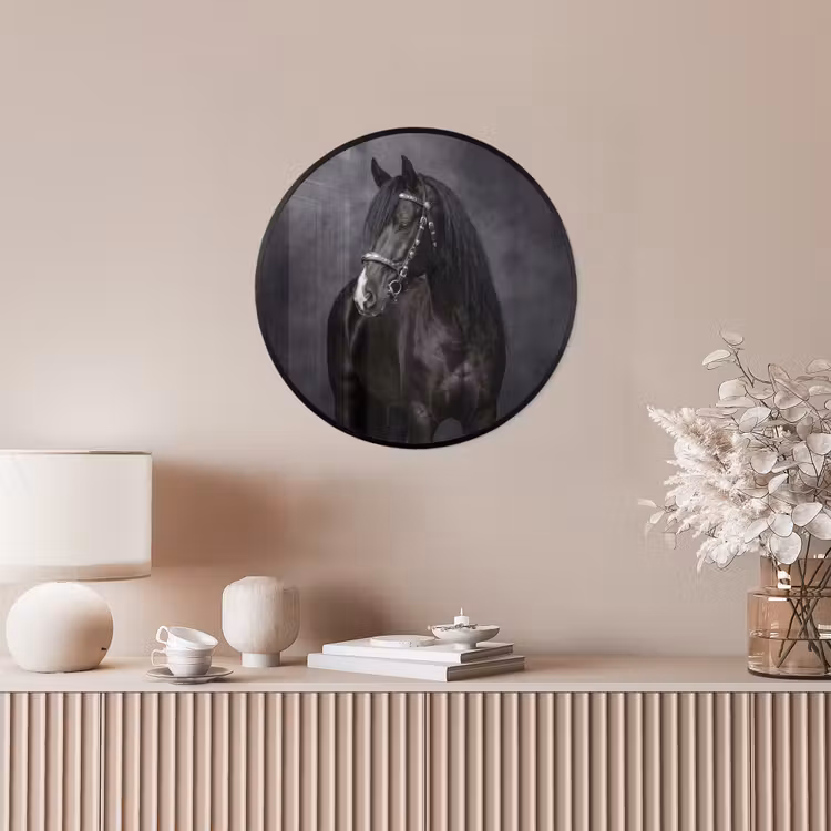 Portret - Paard - Zwart Fotolijst rond zonder passe partout klein -sfeer3