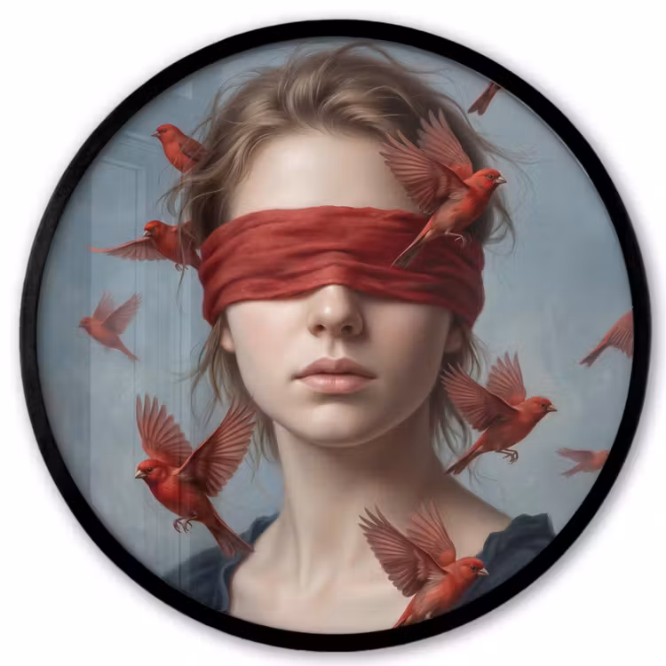 Portret - Krachtig - Rood Fotolijst rond zonder passe partout klein -3d