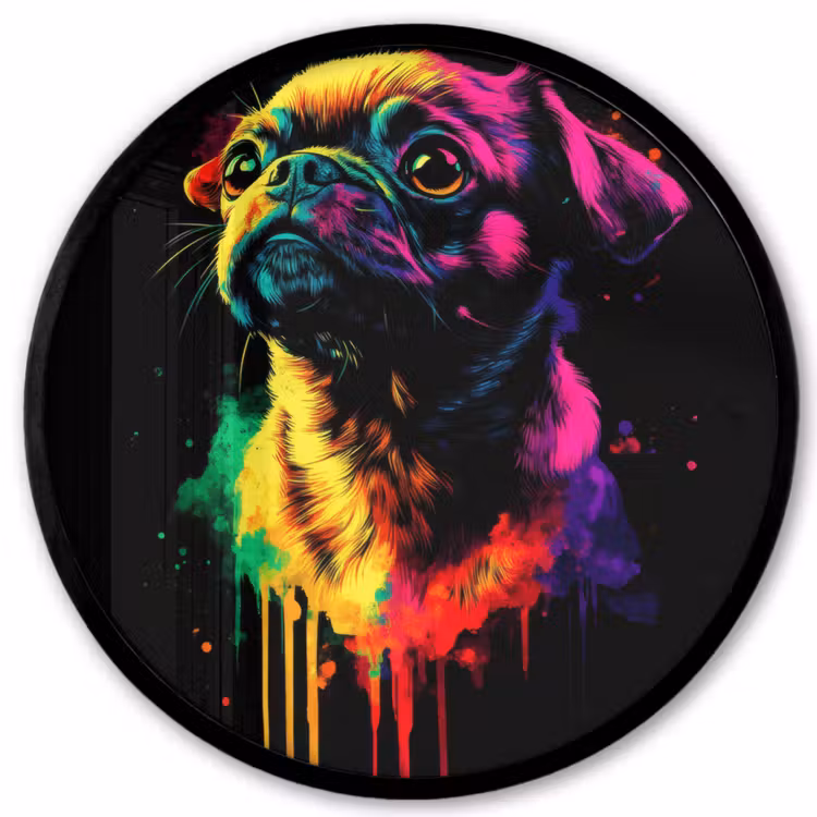 Puck - Hond - Verf - Kleuren Fotolijst rond zonder passe partout klein -3d